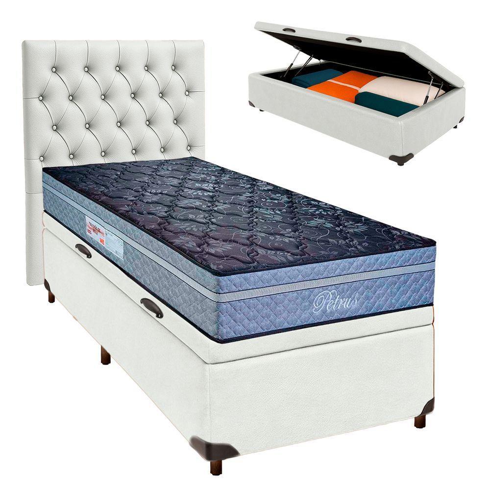 Cama Box Bau + Colchão Solteiro Molas Ensacadas Petrus Paropas + Cabeceira Estofada - 1