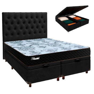 Cama Box Bau + Colchão Casal Molas Ensacadas Life Gold Paropas + Cabeceira Estofada