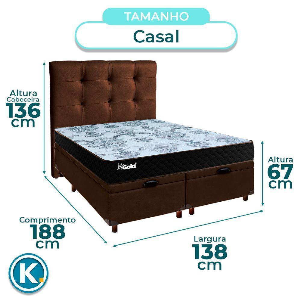 Cama Box Bau + Colchão Casal Molas Ensacadas Life Gold Paropas + Cabeceira Estofada - 3