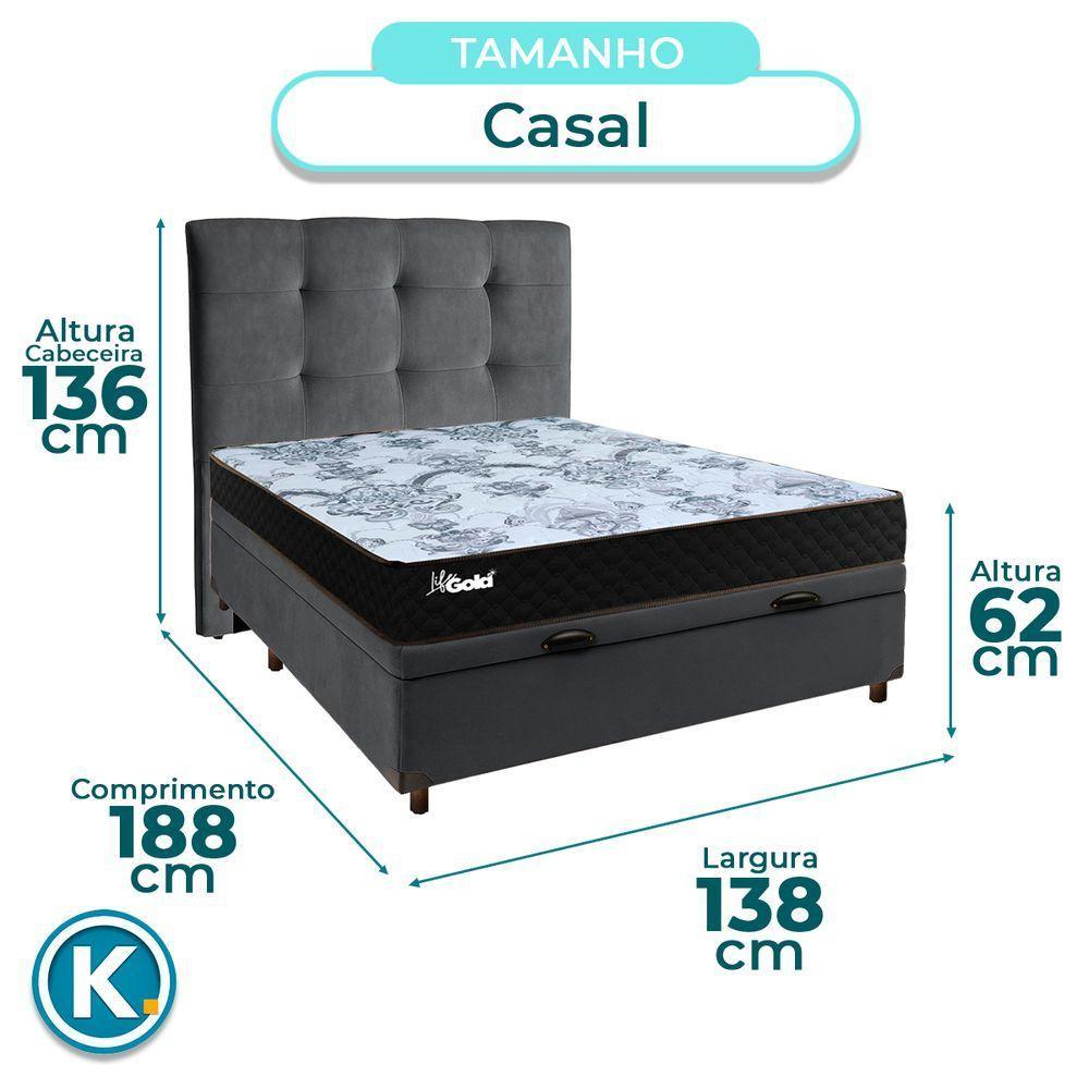 Cama Box Bau + Colchão Casal Molas Ensacadas Life Gold Paropas + Cabeceira Estofada - 3