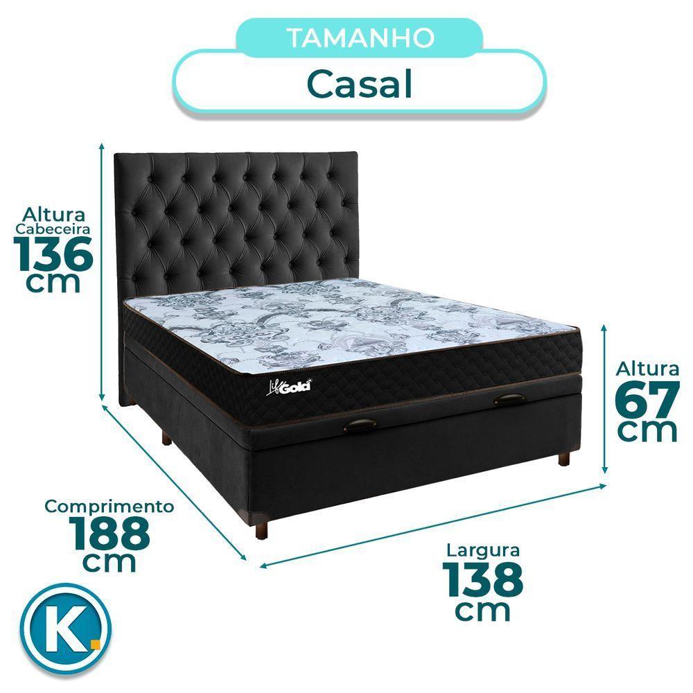 Cama Box Bau + Colchão Casal Molas Ensacadas Life Gold Paropas + Cabeceira Estofada - 3
