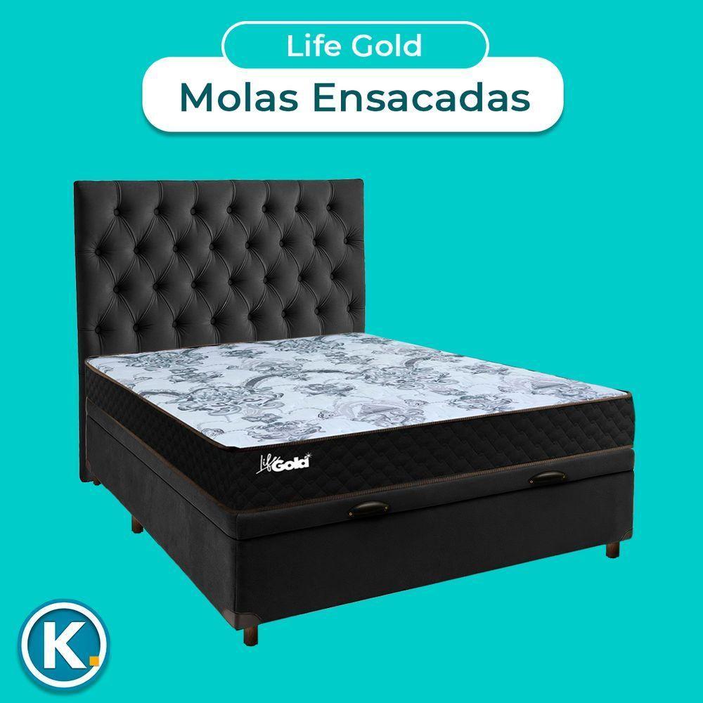 Cama Box Bau + Colchão Casal Molas Ensacadas Life Gold Paropas + Cabeceira Estofada - 4