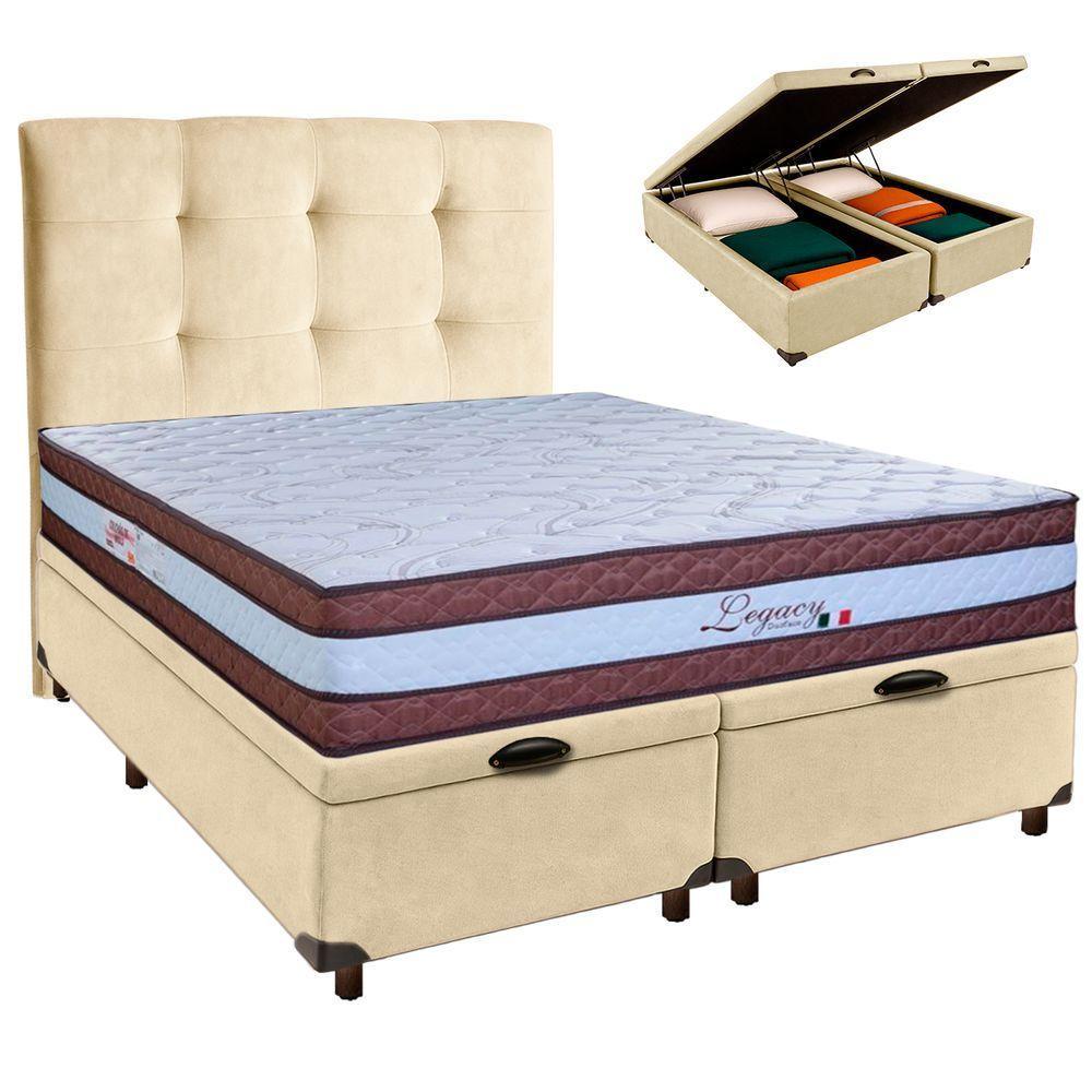 Cama Box Bau + Colchão Queen Molas Ensacadas Legaccy Paropas + Cabeceira Estofada - 1