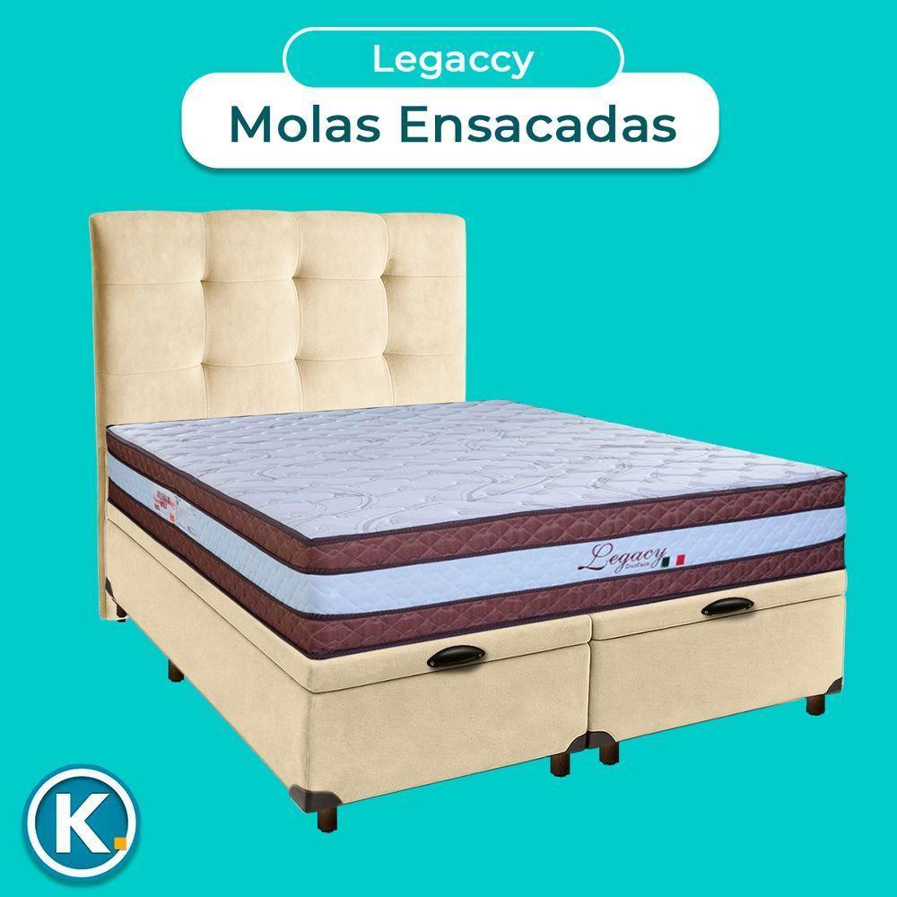 Cama Box Bau + Colchão Queen Molas Ensacadas Legaccy Paropas + Cabeceira Estofada - 4