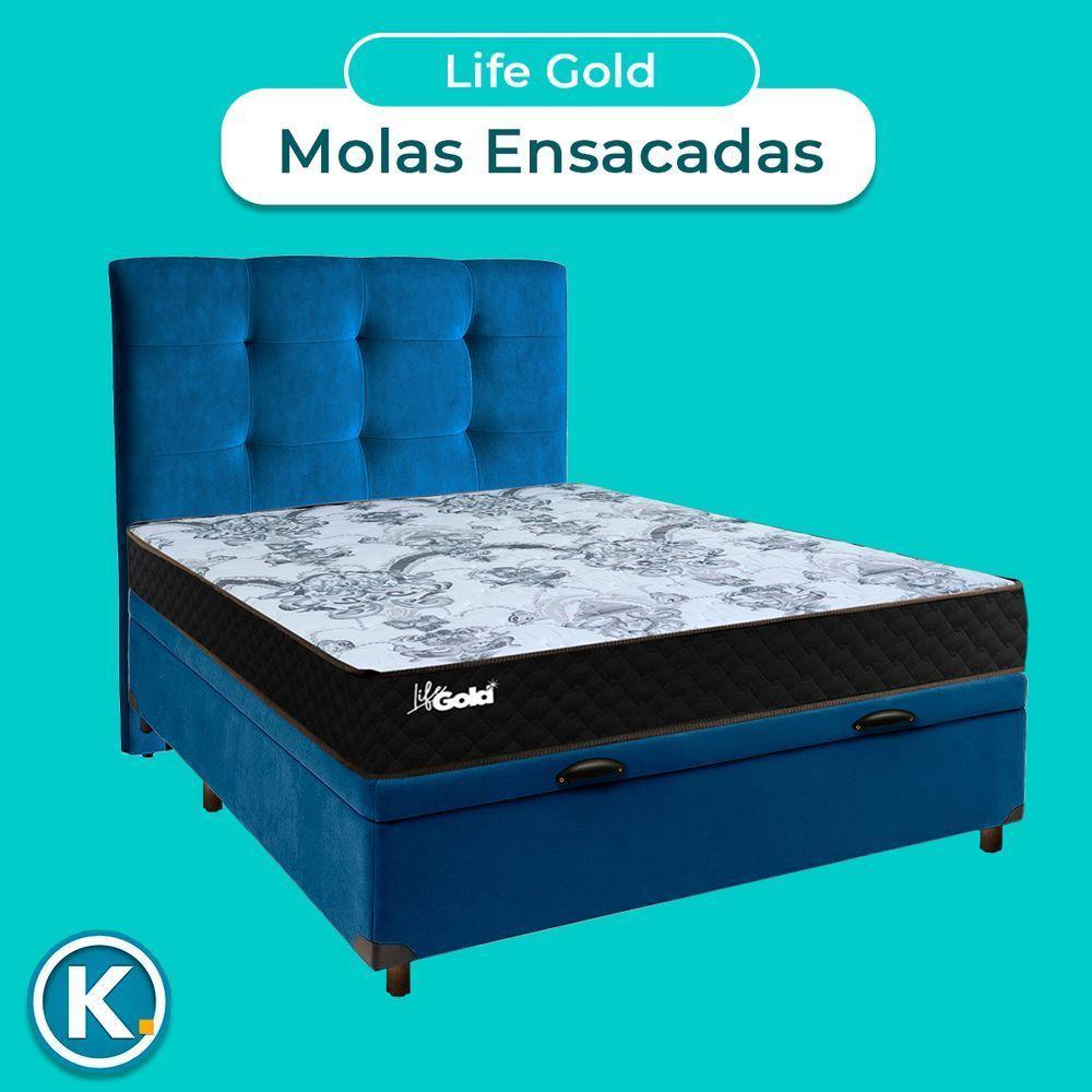 Cama Box Bau + Colchão Casal Molas Ensacadas Life Gold Paropas + Cabeceira Estofada - 4