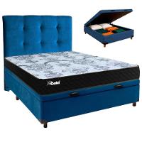 Cama Box Bau + Colchão Casal Molas Ensacadas Life Gold Paropas + Cabeceira Estofada - 1