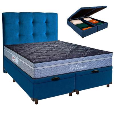 Cama Box Bau + Colchão Queen Molas Ensacadas Petrus Paropas + Cabeceira Estofada