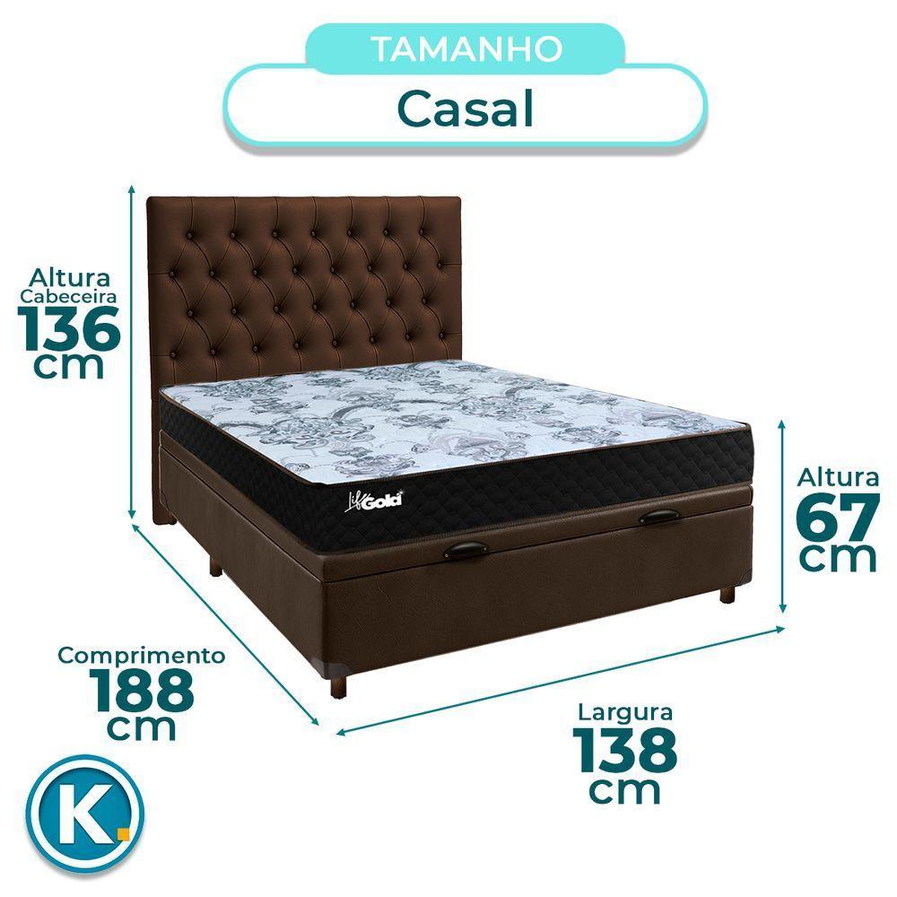 Cama Box Bau + Colchão Casal Molas Ensacadas Life Gold Paropas + Cabeceira Estofada - 3