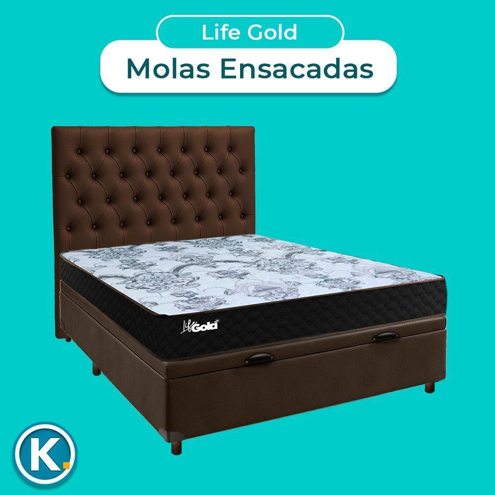 Cama Box Bau + Colchão Casal Molas Ensacadas Life Gold Paropas + Cabeceira Estofada - 4