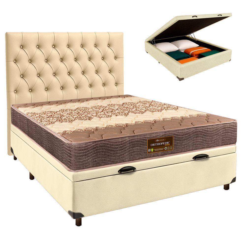 Conjunto Cama Box Bau Bege Casal + Colchão D26 Ortophedic Sankonfort + Cabeceira - 1