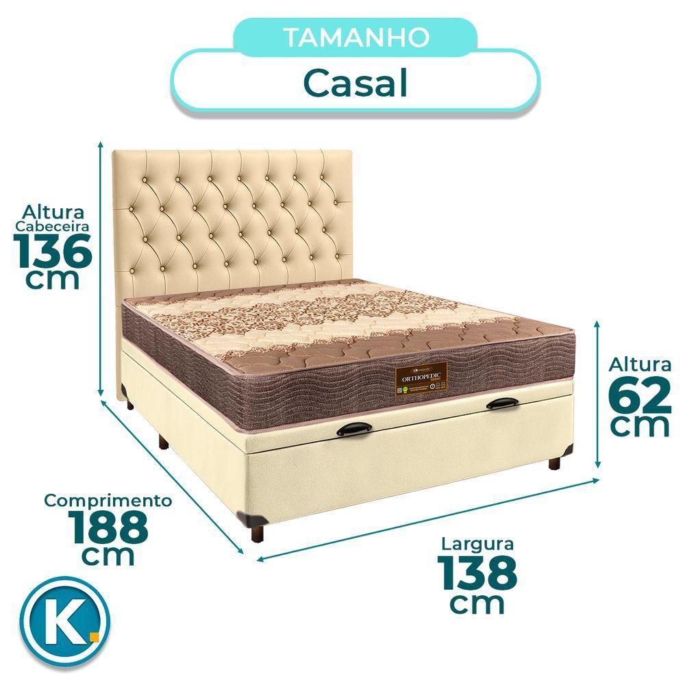 Conjunto Cama Box Bau Bege Casal + Colchão D26 Ortophedic Sankonfort + Cabeceira - 3