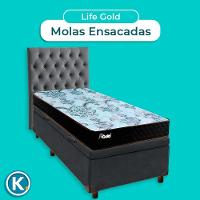 Cama Box Bau + Colchão Solteiro Molas Ensacadas Life Gold Paropas + Cabeceira Estofada