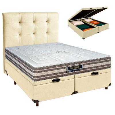 Conjunto Cama Box Bau Blindado Casal + Colchão Molas Ensacadas Legriff Sankonfort + Cabeceira