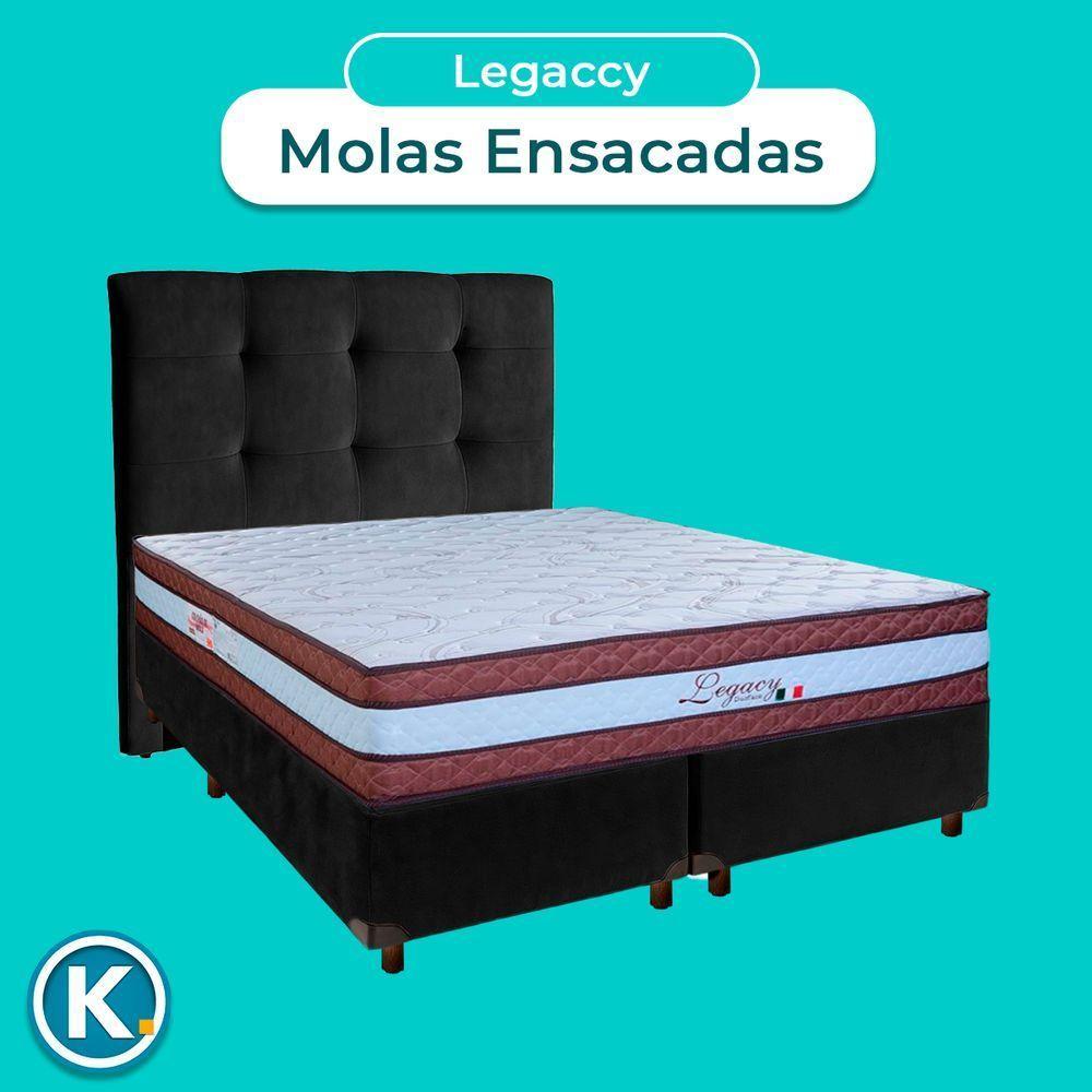 Cama Box + Colchão Casal Molas Ensacadas Legaccy Paropas + Cabeceira Estofada - 4