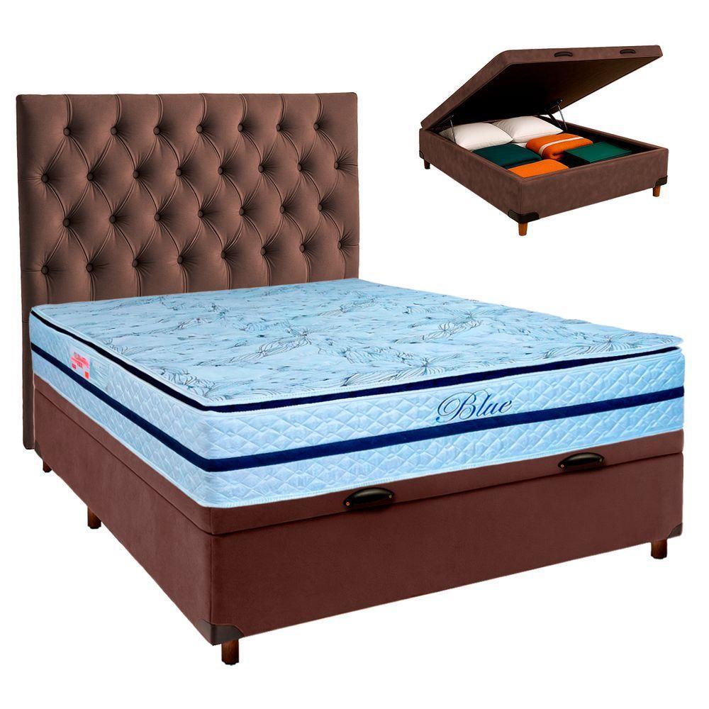 Cama Box Bau + Colchão Casal Molas Ensacadas Blue Paropas + Cabeceira Estofada - 1