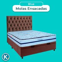 Cama Box Bau + Colchão Casal Molas Ensacadas Blue Paropas + Cabeceira Estofada