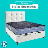Cama Box Bau + Colchão Casal Molas Ensacadas Petrus Paropas + Cabeceira Estofada