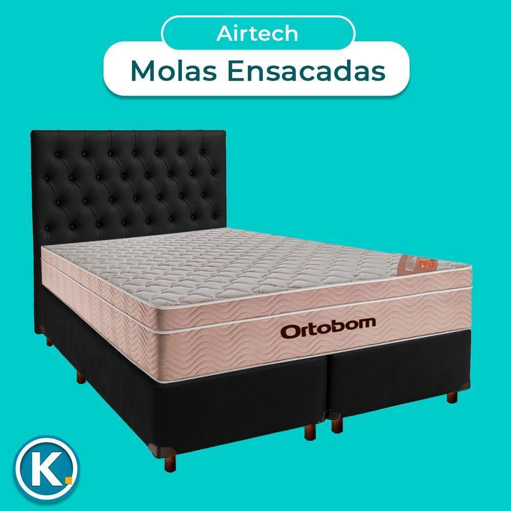 Cama + Box Preto E Colchão Ortobom Molas Ensacadas Queen - Airtech + Cabeceira - 4