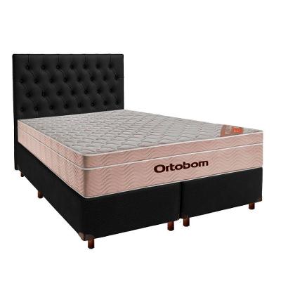 Cama + Box Preto E Colchão Ortobom Molas Ensacadas Queen - Airtech + Cabeceira