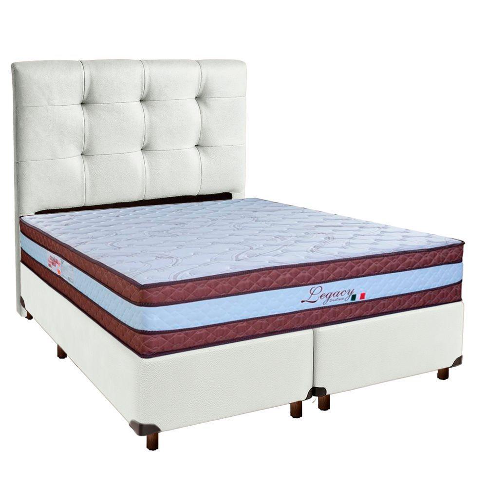 Cama Box + Colchão Queen Molas Ensacadas Legaccy Paropas + Cabeceira Estofada - 1
