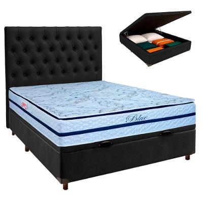 Cama Box Bau + Colchão Casal Molas Ensacadas Blue Paropas + Cabeceira Estofada