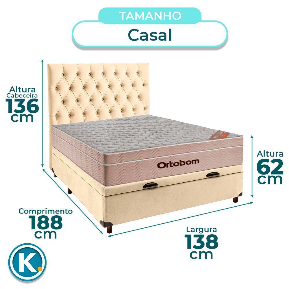 Cama Box Bau + Colchão Casal Ortobom Molas Ensacadas Airtech + Cabeceira Estofada - 3