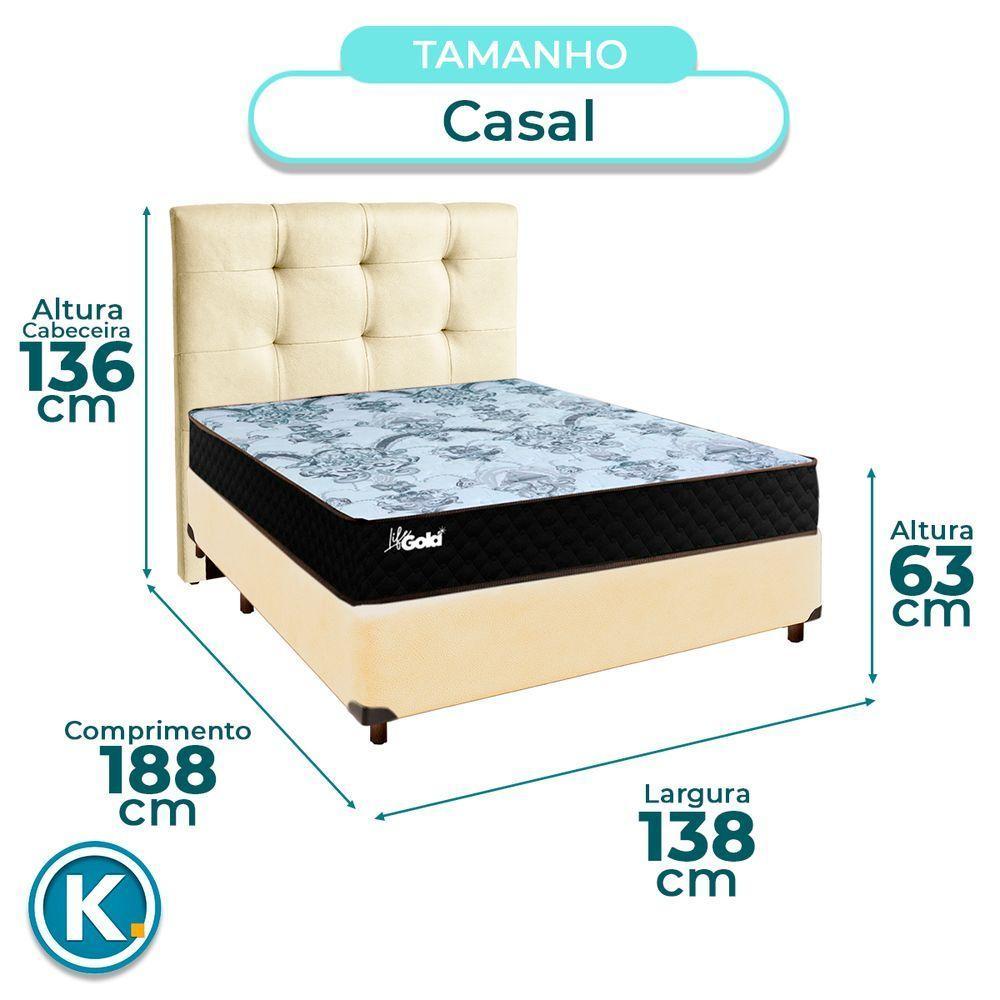 Cama Box + Colchão Casal Molas Ensacadas Life Gold Paropas + Cabeceira Estofada - 3