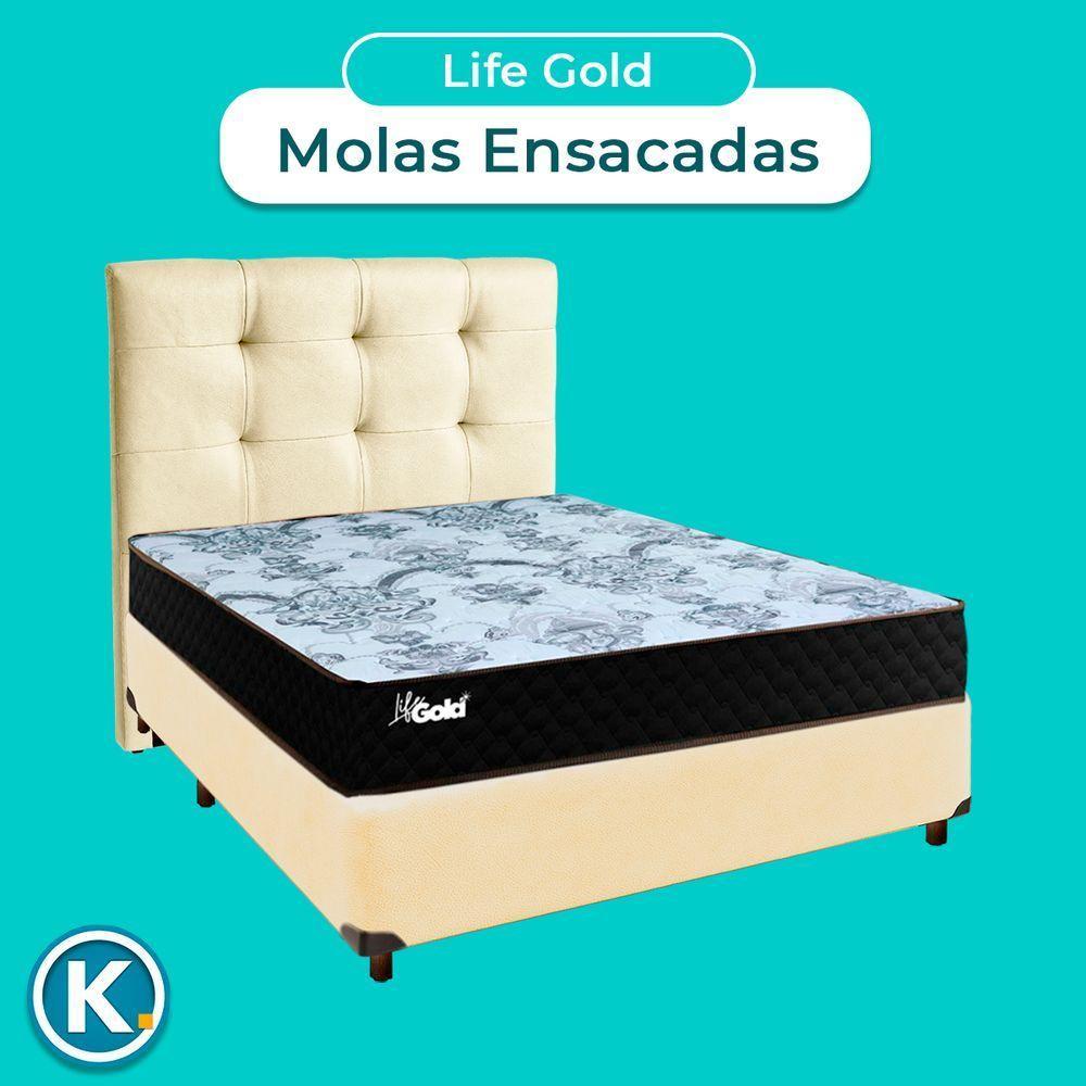 Cama Box + Colchão Casal Molas Ensacadas Life Gold Paropas + Cabeceira Estofada - 4