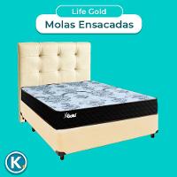 Cama Box + Colchão Casal Molas Ensacadas Life Gold Paropas + Cabeceira Estofada