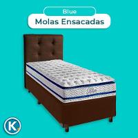 Cama Box + Colchão Solteiro Molas Ensacadas Blue Paropas + Cabeceira Estofada
