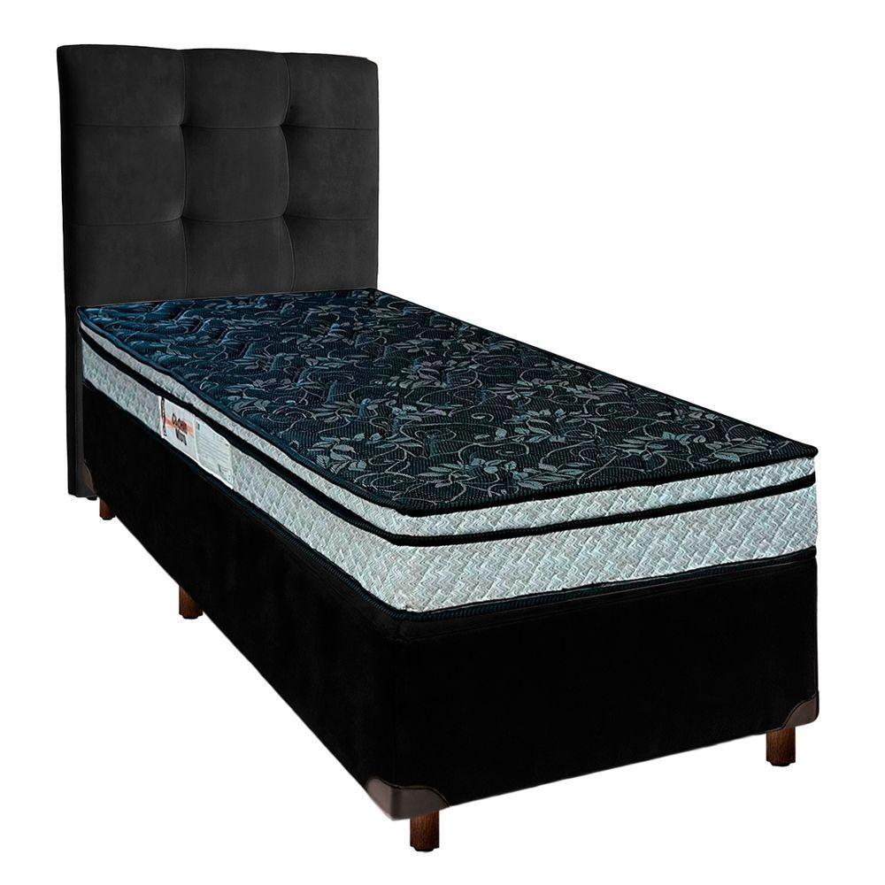 Cama + Box Preto E Colchão D28 Solteiro - Conforto Paropas + Cabeceira - 1