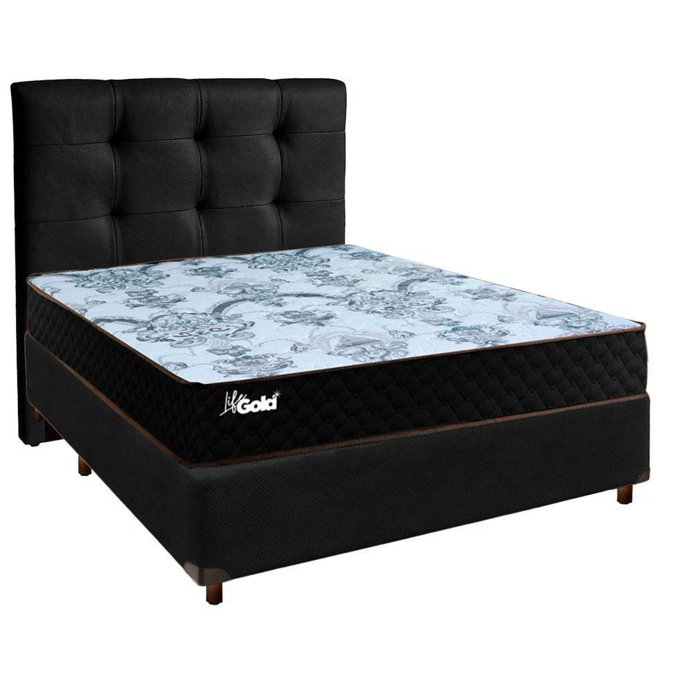 Cama + Box Preto E Colchão Molas Ensacadas Casal - Life Gold Paropas + Cabeceira - 1