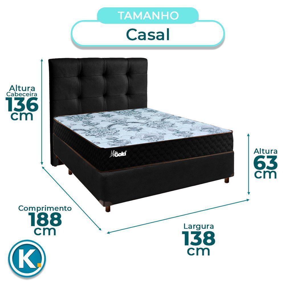 Cama + Box Preto E Colchão Molas Ensacadas Casal - Life Gold Paropas + Cabeceira - 3