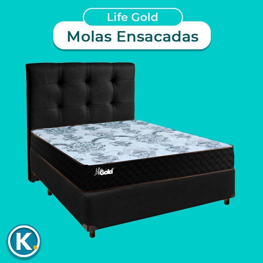 Cama + Box Preto E Colchão Molas Ensacadas Casal - Life Gold Paropas + Cabeceira - 4