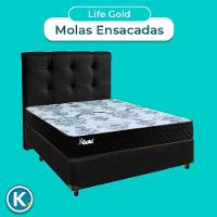 Cama + Box Preto E Colchão Molas Ensacadas Casal - Life Gold Paropas + Cabeceira