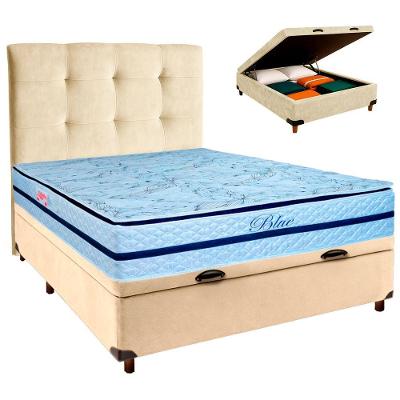 Cama Box Bau + Colchão Casal Molas Ensacadas Blue Paropas + Cabeceira Estofada