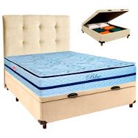 Cama Box Bau + Colchão Casal Molas Ensacadas Blue Paropas + Cabeceira Estofada - 1