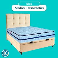 Cama Box Bau + Colchão Casal Molas Ensacadas Blue Paropas + Cabeceira Estofada