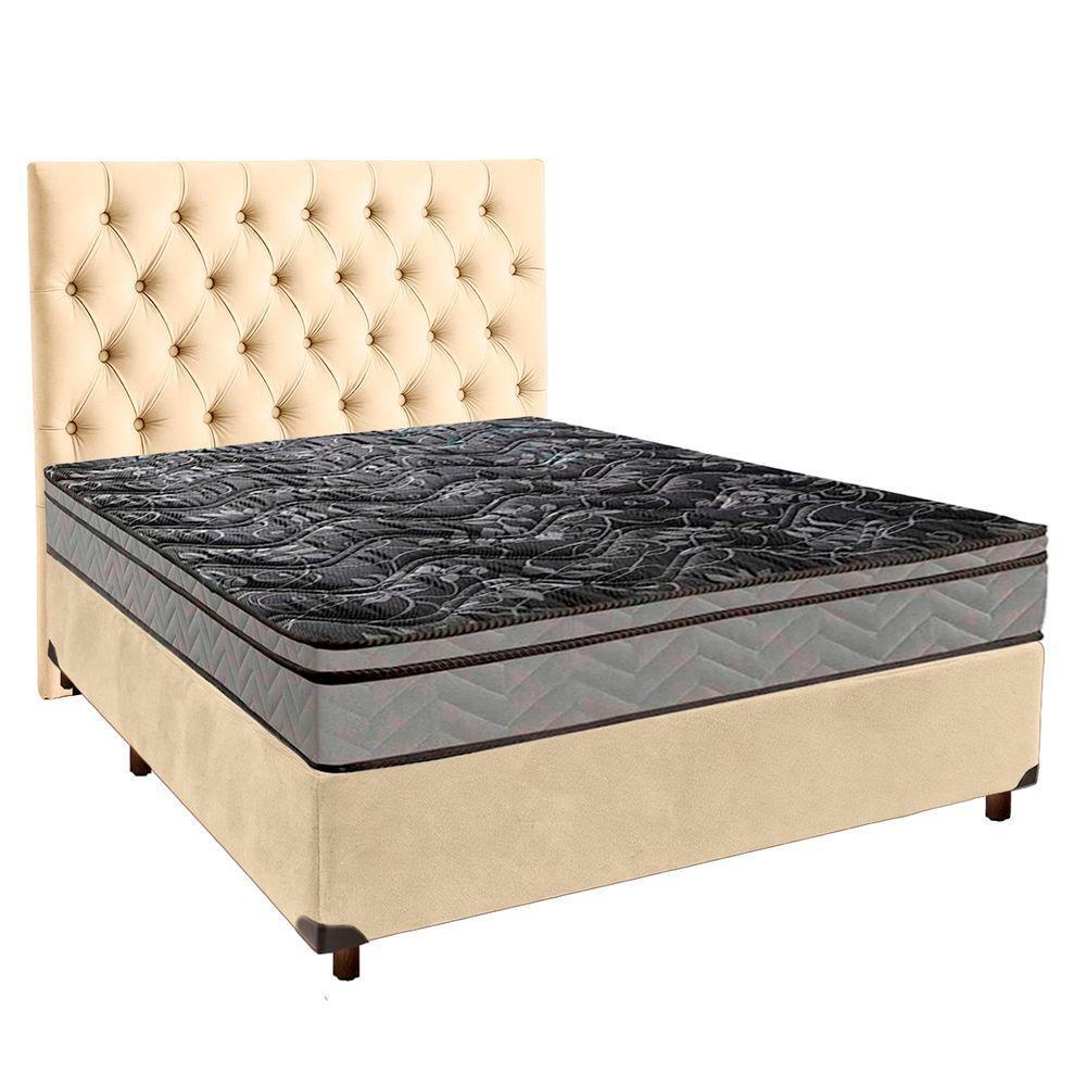 Cama Box + Colchão Casal D28 Conforto Paropas + Cabeceira Estofada - 1