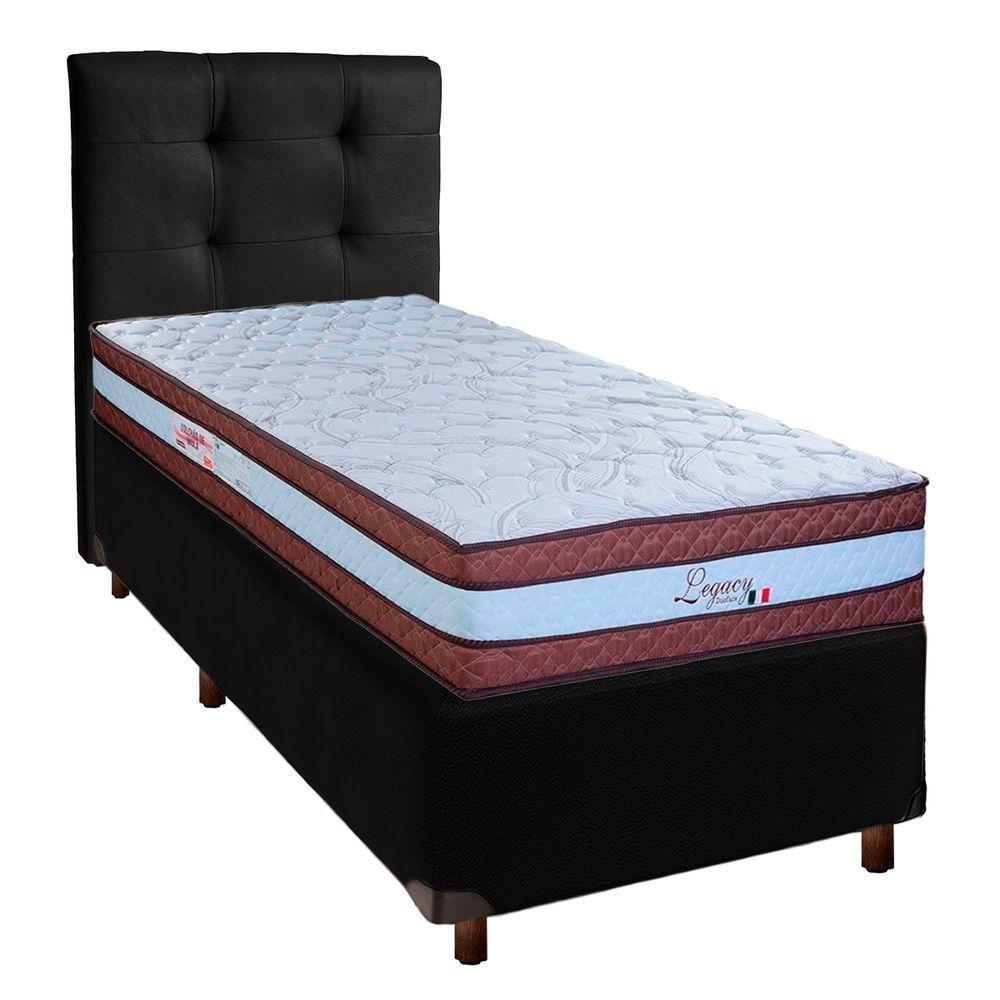 Cama + Box Preto E Colchão Molas Ensacadas Solteiro - Legaccy Paropas + Cabeceira - 1