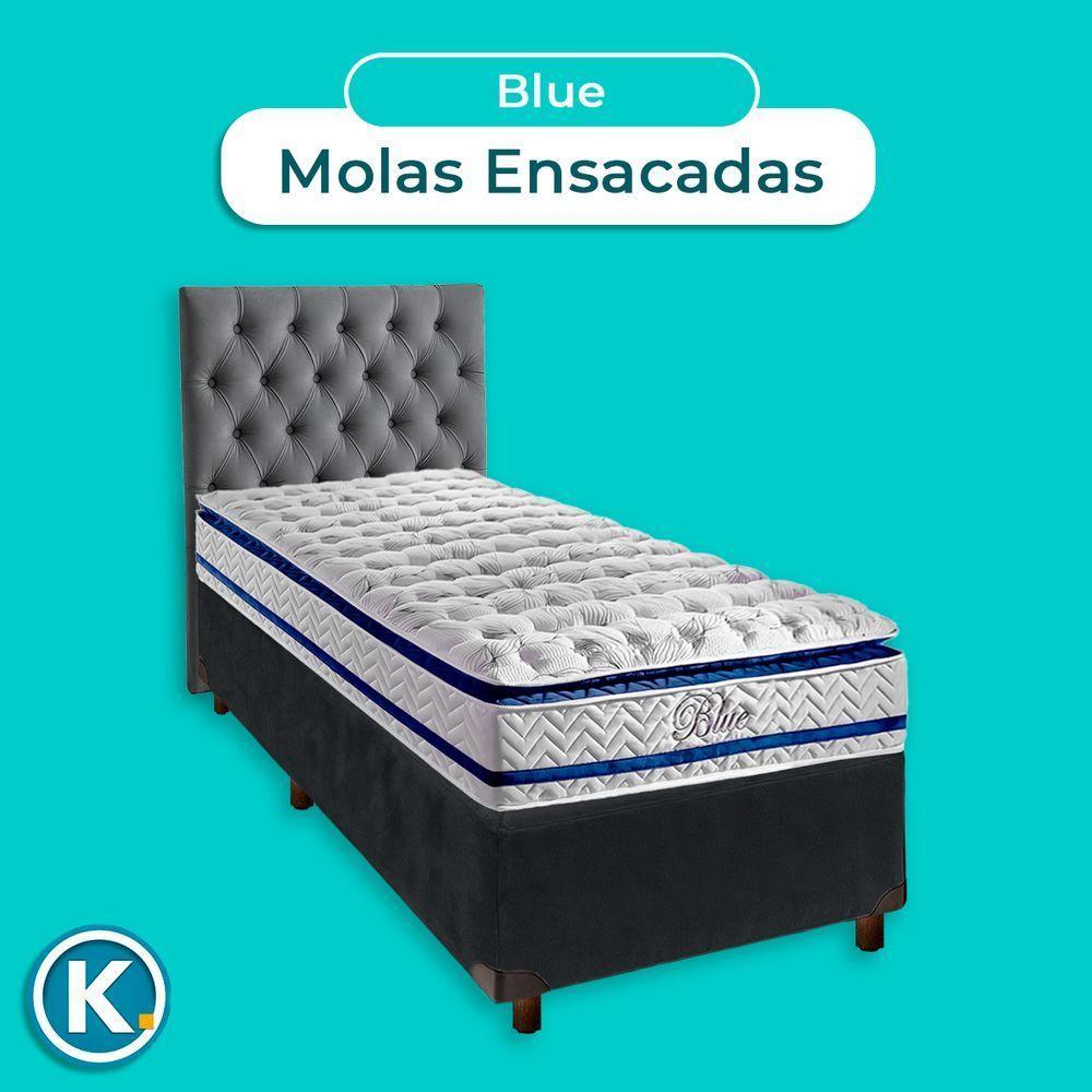 Cama + Box Cinza E Colchão Molas Ensacadas Solteiro - Blue Paropas + Cabeceira - 4