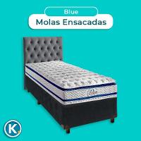 Cama + Box Cinza E Colchão Molas Ensacadas Solteiro - Blue Paropas + Cabeceira