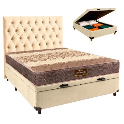 Cama Box Bau + Colchão Casal D26 Ortophedic Sankonfort + Cabeceira Estofada