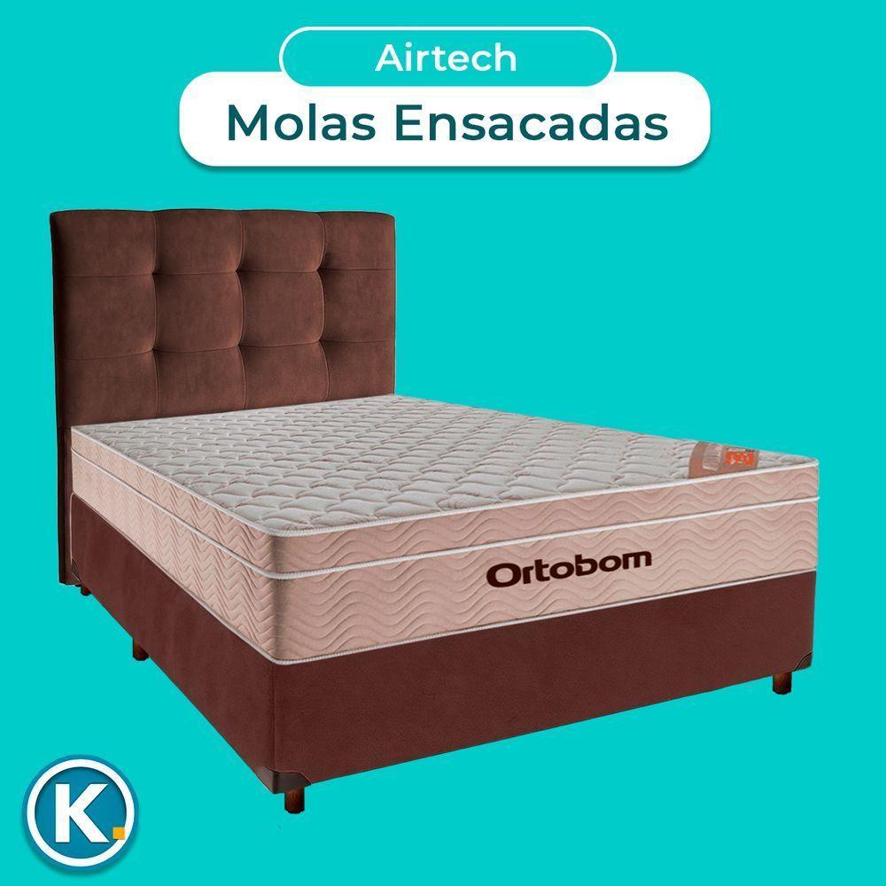 Cama + Box Marrom E Colchão Ortobom Molas Ensacadas Casal - Airtech + Cabeceira - 4