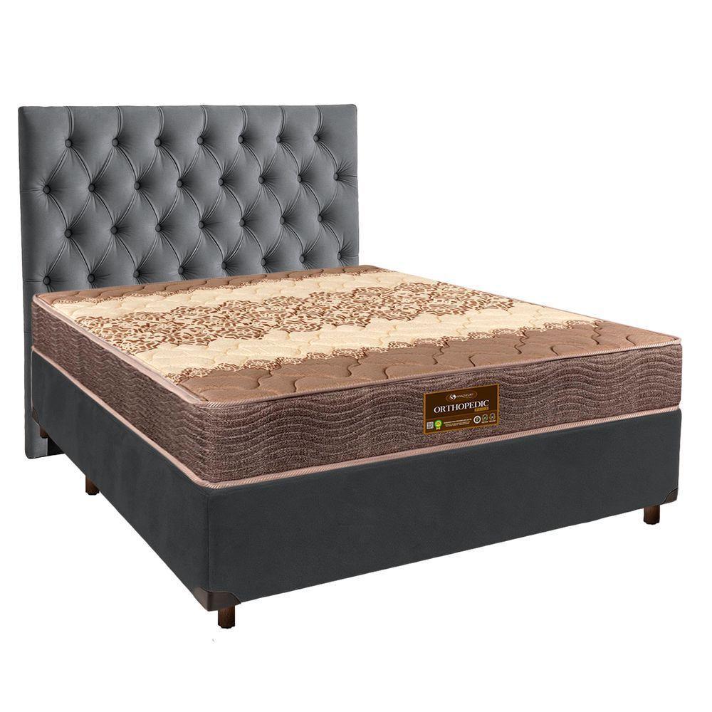 Cama + Box Cinza E Colchão D26 Casal - Ortophedic Sankonfort + Cabeceira - 1