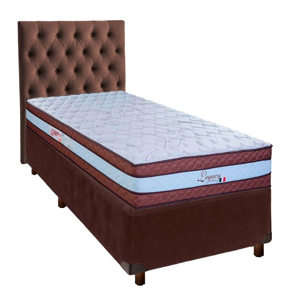 Cama + Box Marrom E Colchão Molas Ensacadas Solteiro - Legaccy Paropas + Cabeceira - 1