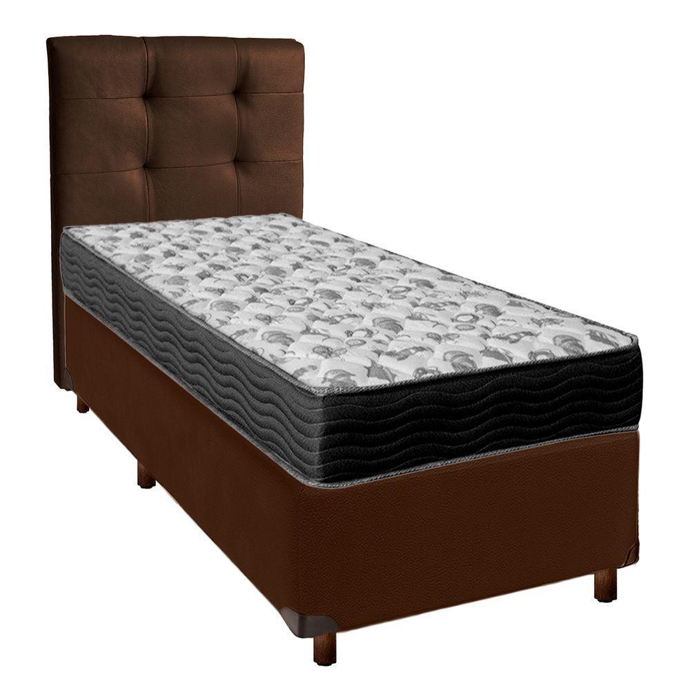 Cama + Box Marrom E Colchão Ortobom D33 Solteiro - Iso100 + Cabeceira - 1