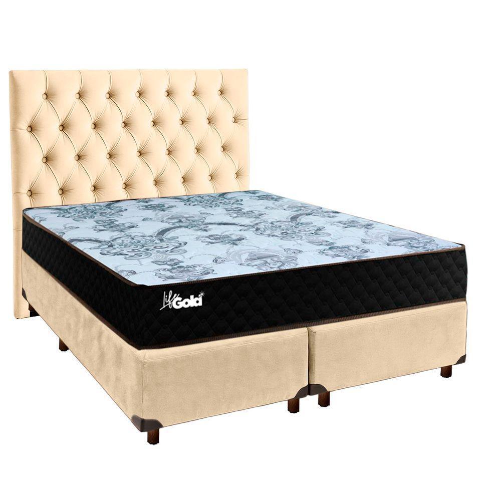 Cama Box + Colchão Casal Molas Ensacadas Life Gold Paropas + Cabeceira Estofada - 1