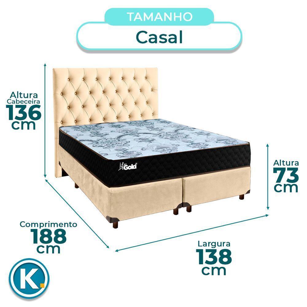 Cama Box + Colchão Casal Molas Ensacadas Life Gold Paropas + Cabeceira Estofada - 4