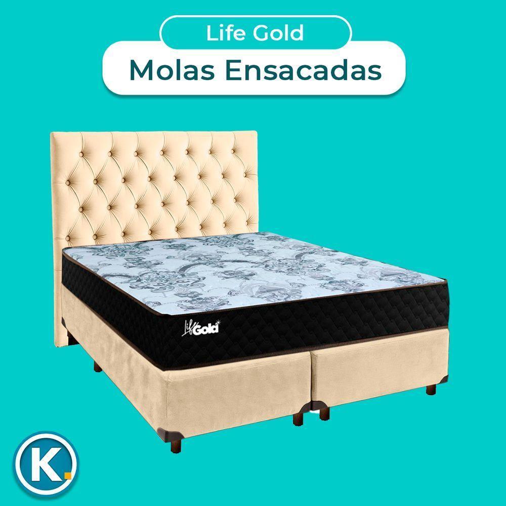 Cama Box + Colchão Casal Molas Ensacadas Life Gold Paropas + Cabeceira Estofada - 5